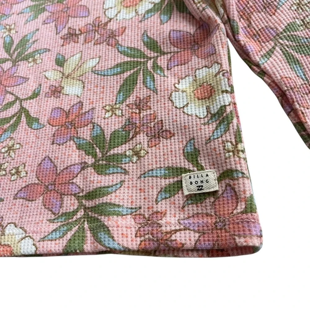Billabong Girl's Med Pink Feelin Peachy Floral Smore Fun Thermal Long Sleeve Top